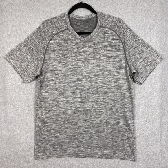 Lululemon Shirt Mens Size L Metal Vent Tech Short Sleeve V Neck in Slate White - Picture 1 of 8